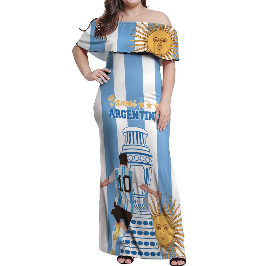Custom Argentina Football Off Shoulder Maxi Dress Go Champions 2024 - Wonder Print Shop