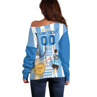 Custom Argentina Football Off Shoulder Sweater Go Champions 2024 - Wonder Print Shop