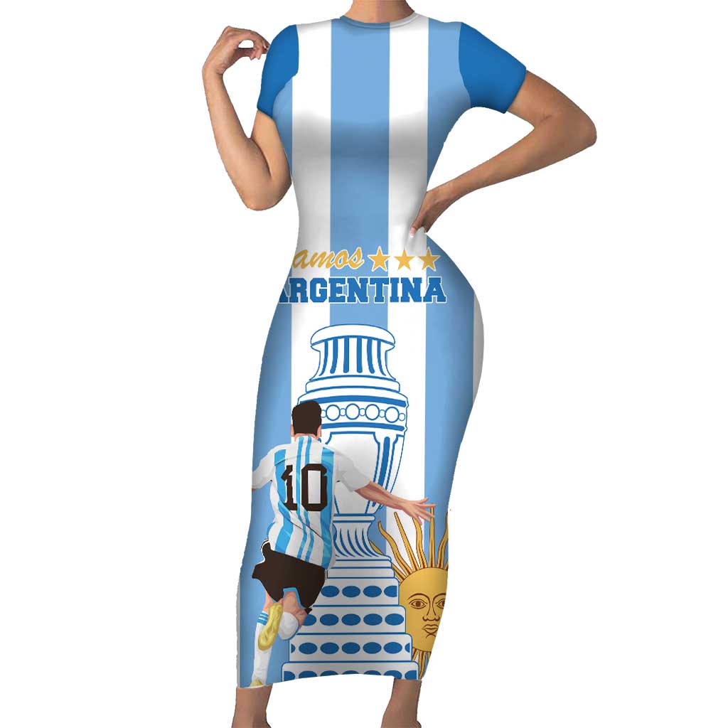 Custom Argentina Football Short Sleeve Bodycon Dress Go Champions 2024 - Wonder Print Shop