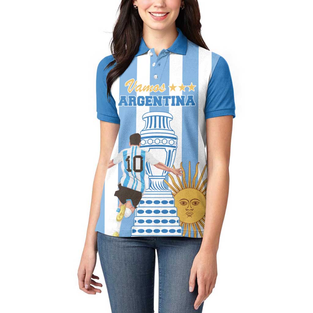 Custom Argentina Football Women Polo Shirt Go Champions 2024 - Wonder Print Shop