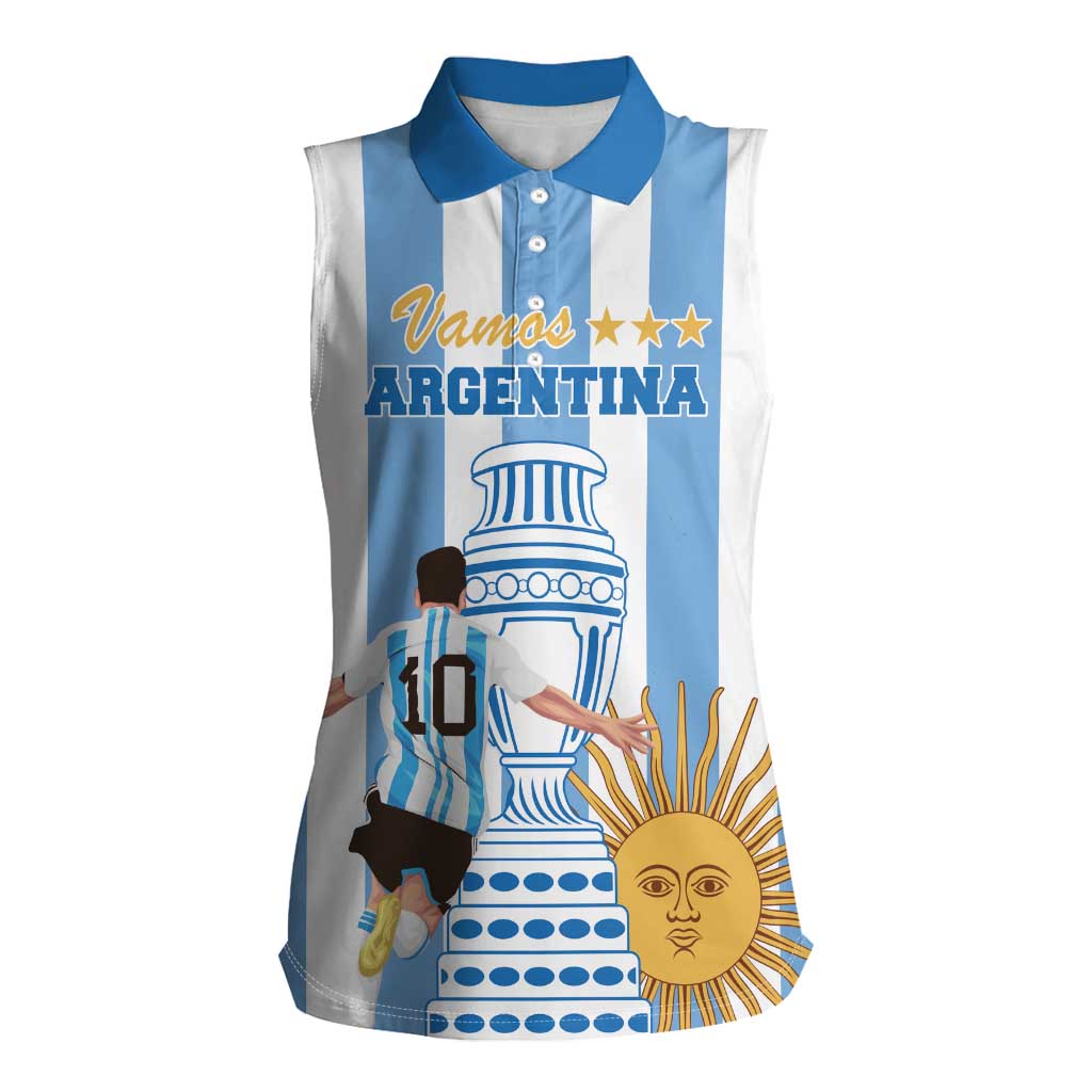 Custom Argentina Football Women Sleeveless Polo Shirt Go Champions 2024 - Wonder Print Shop