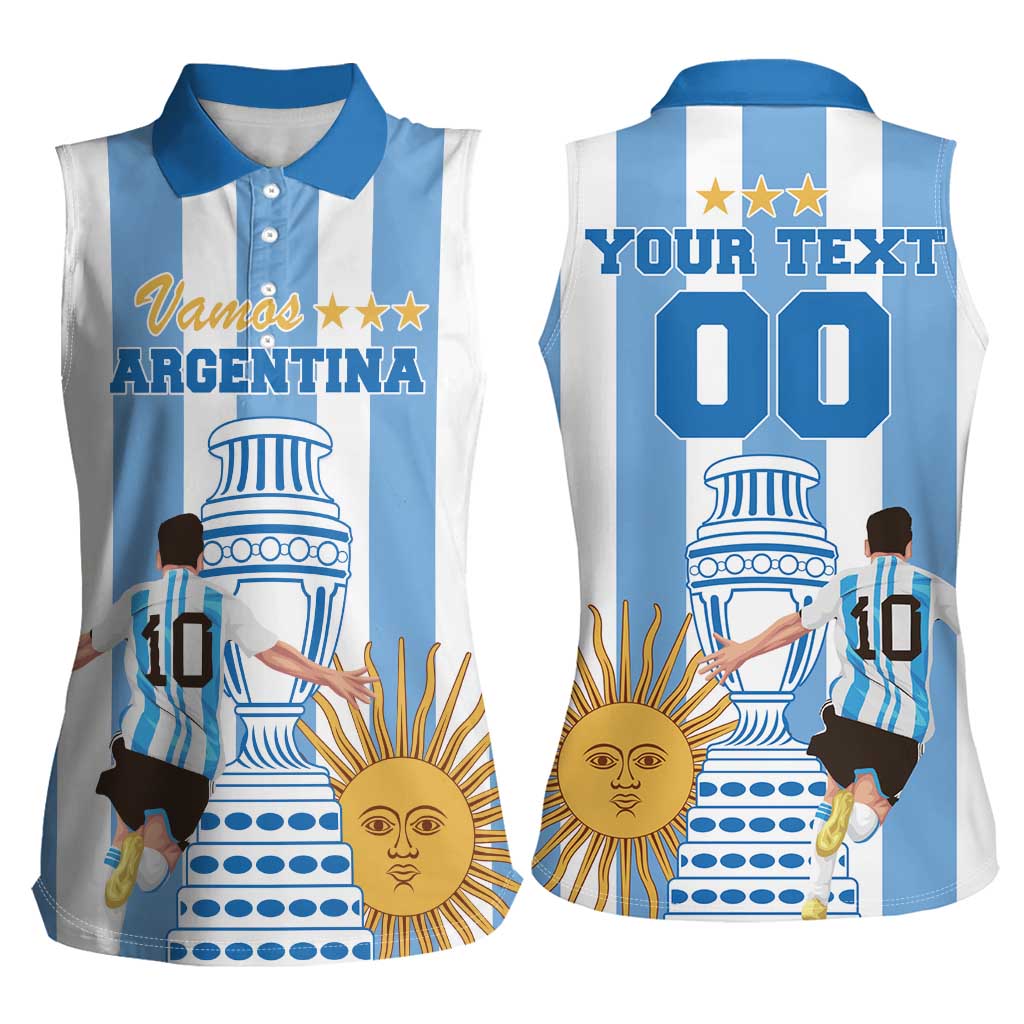 Custom Argentina Football Women Sleeveless Polo Shirt Go Champions 2024 - Wonder Print Shop