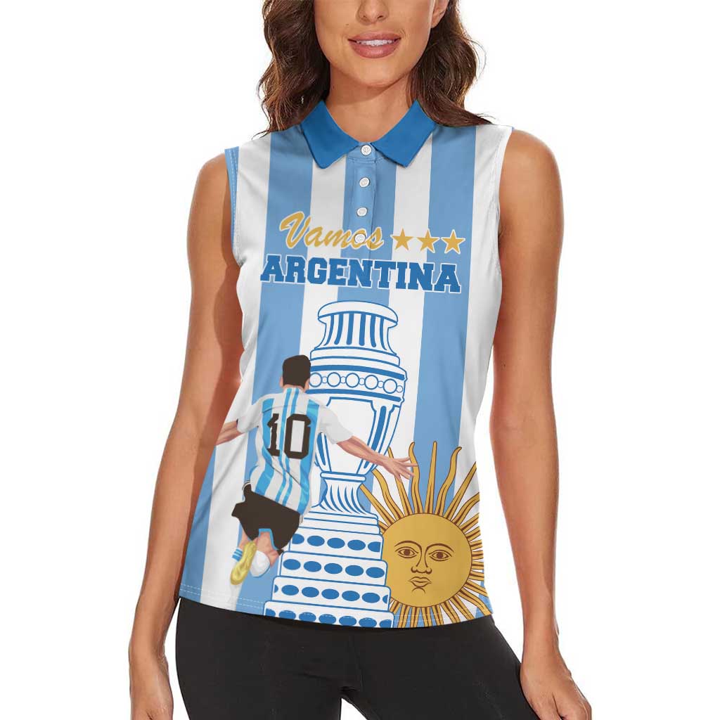 Custom Argentina Football Women Sleeveless Polo Shirt Go Champions 2024 - Wonder Print Shop