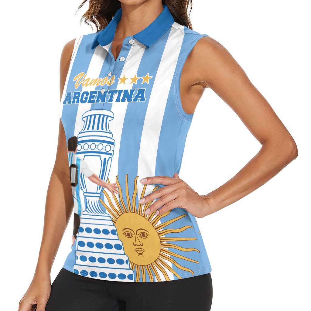 Custom Argentina Football Women Sleeveless Polo Shirt Go Champions 2024 - Wonder Print Shop