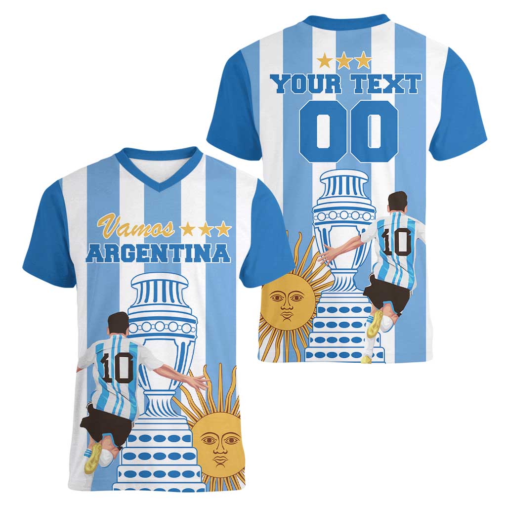 Custom Argentina Football Women V-Neck T-Shirt Go Champions 2024 - Wonder Print Shop
