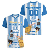Custom Argentina Football Women V-Neck T-Shirt Go Champions 2024 - Wonder Print Shop