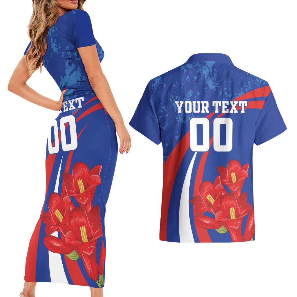 Custom Chile Lapageria Couples Matching Short Sleeve Bodycon Dress and Hawaiian Shirt With Grunge Style - Wonder Print Shop