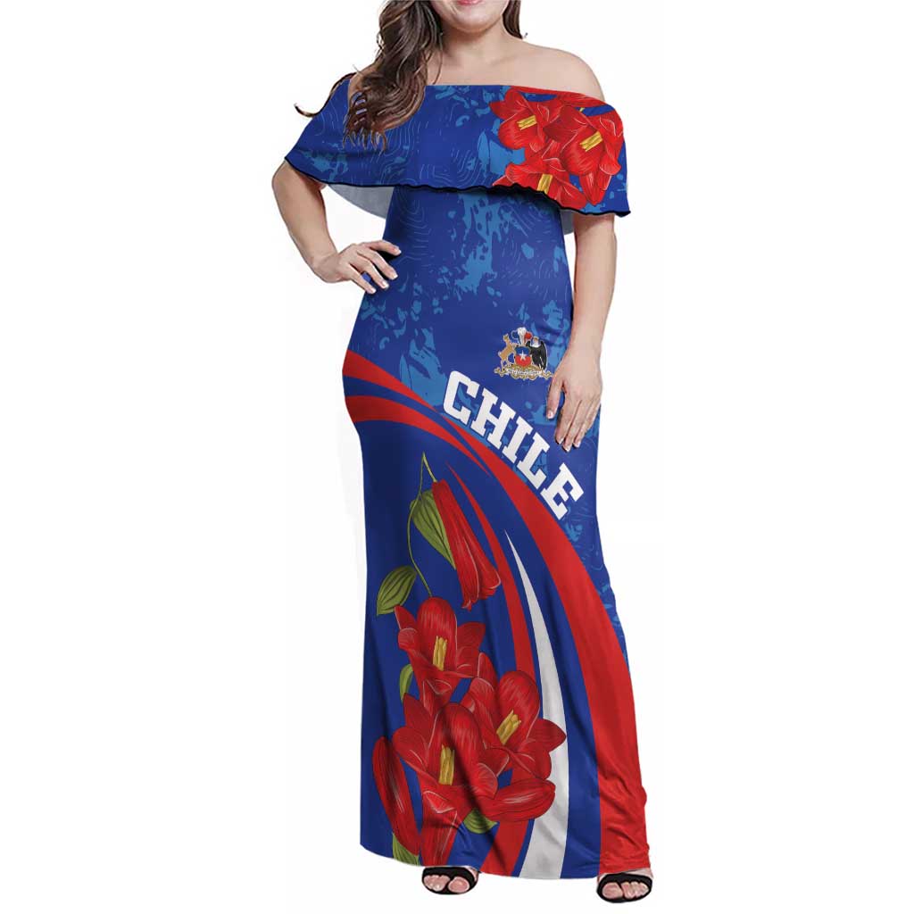 Custom Chile Lapageria Family Matching Off Shoulder Maxi Dress and Hawaiian Shirt With Grunge Style - Wonder Print Shop