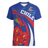Custom Chile Lapageria Women V-Neck T-Shirt With Grunge Style - Wonder Print Shop