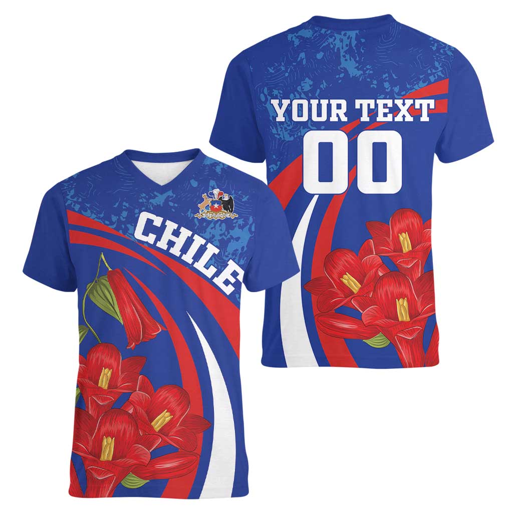Custom Chile Lapageria Women V-Neck T-Shirt With Grunge Style - Wonder Print Shop