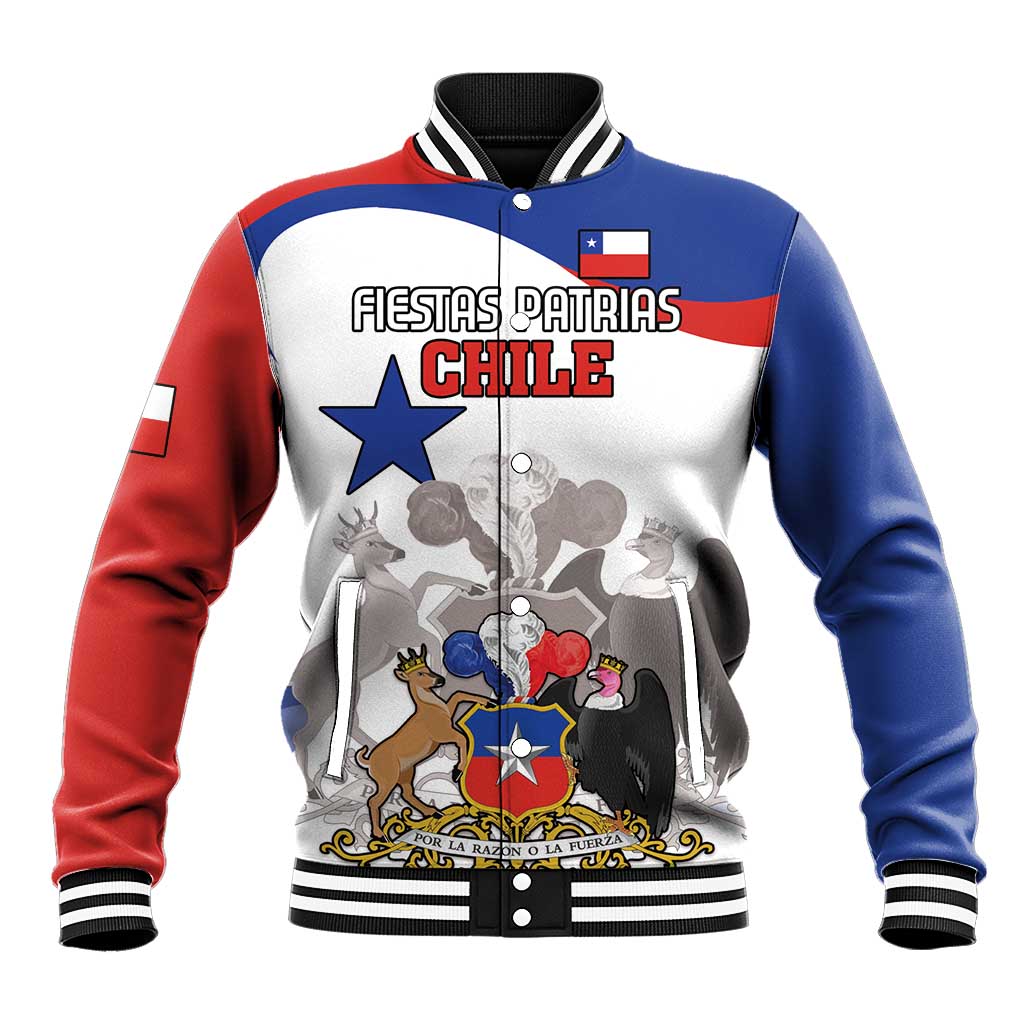 Custom Fiestas Patrias Chile Baseball Jacket Coat Of Arms - Wonder Print Shop