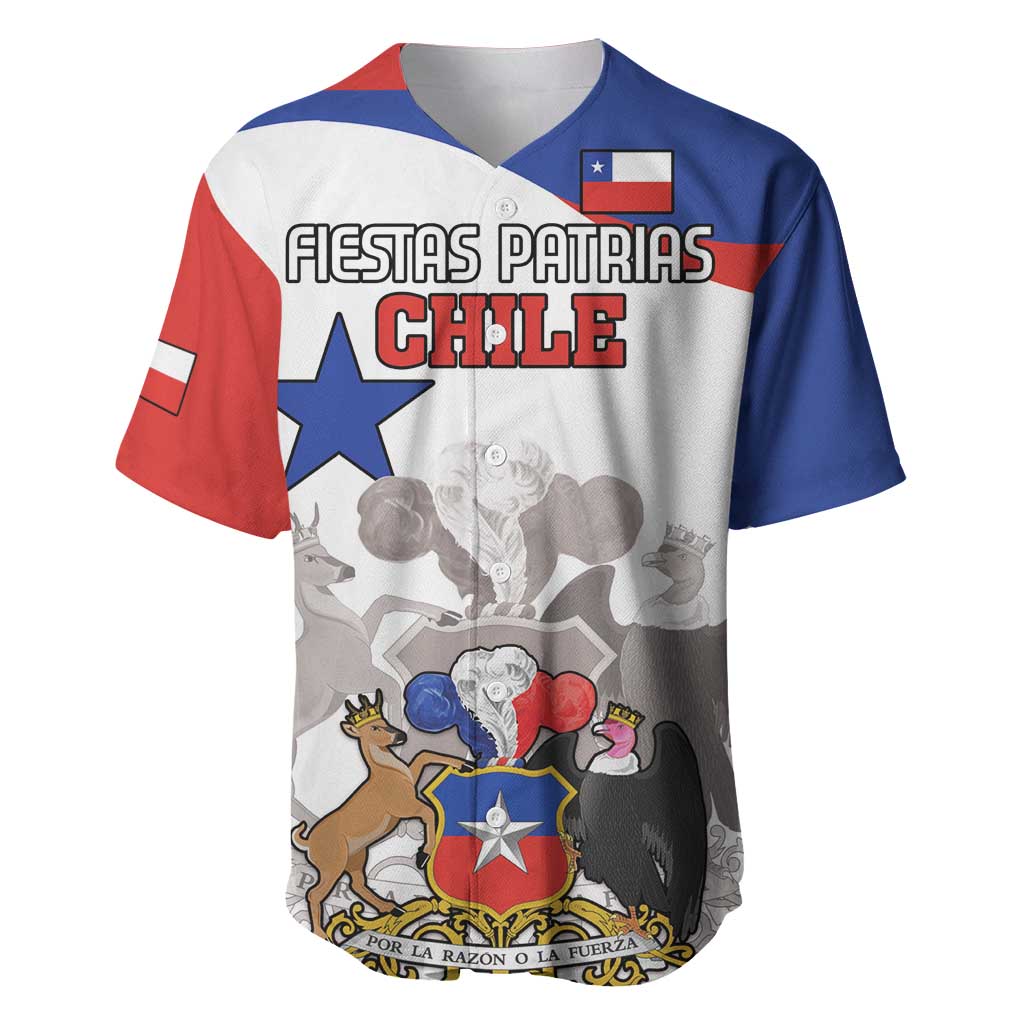 Custom Fiestas Patrias Chile Baseball Jersey Coat Of Arms - Wonder Print Shop