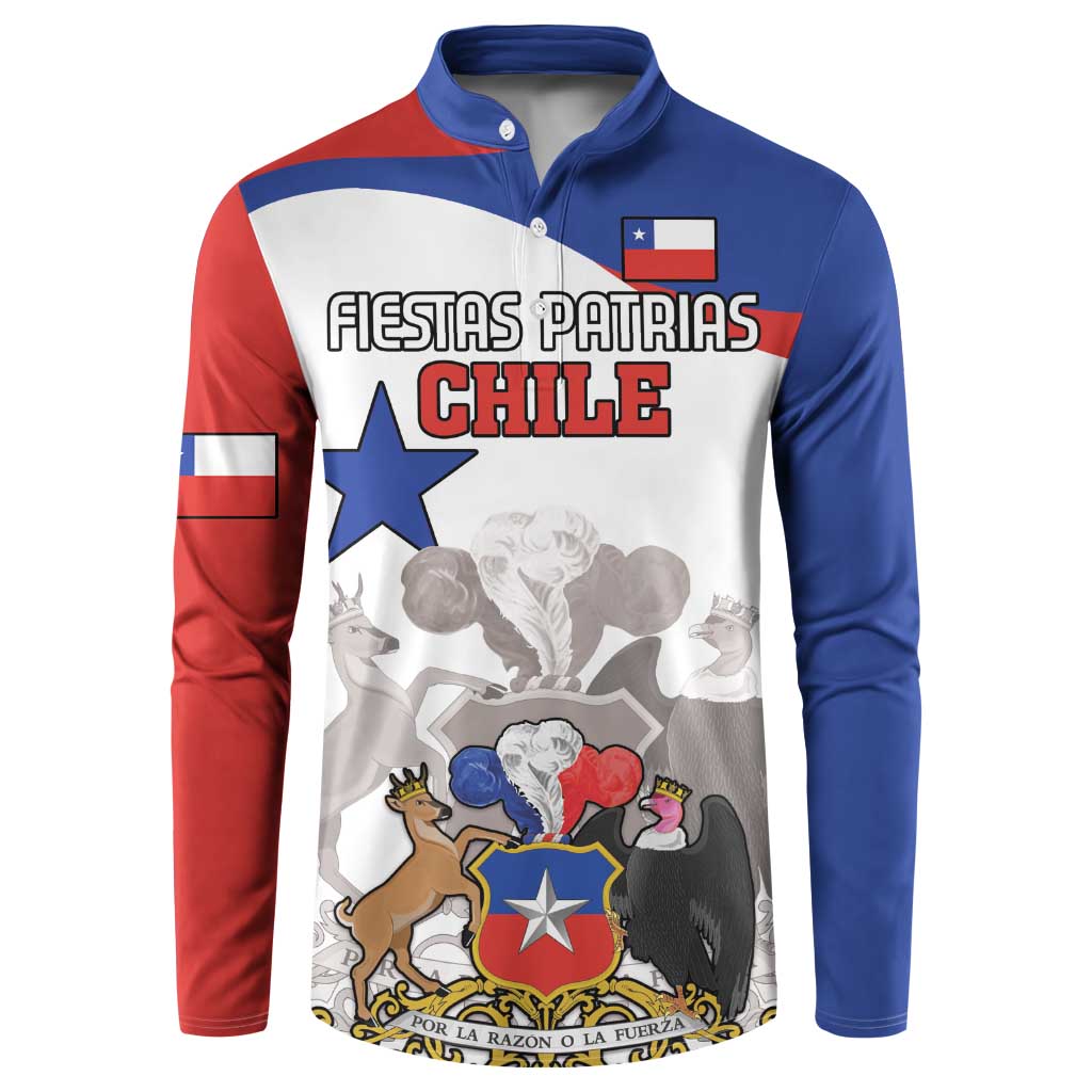 Custom Fiestas Patrias Chile Button Sweatshirt Coat Of Arms - Wonder Print Shop