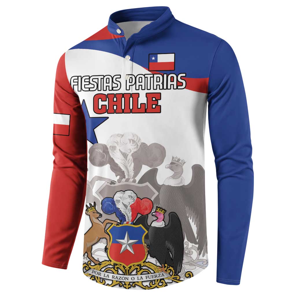Custom Fiestas Patrias Chile Button Sweatshirt Coat Of Arms - Wonder Print Shop