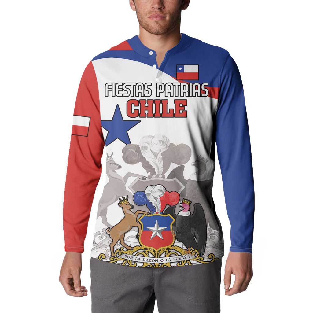Custom Fiestas Patrias Chile Button Sweatshirt Coat Of Arms - Wonder Print Shop