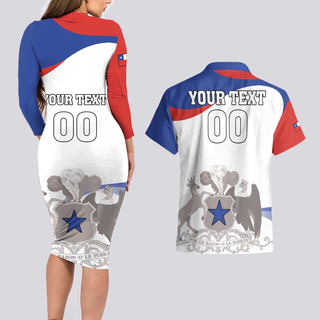 Custom Fiestas Patrias Chile Couples Matching Long Sleeve Bodycon Dress and Hawaiian Shirt Coat Of Arms - Wonder Print Shop