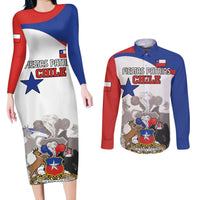 Custom Fiestas Patrias Chile Couples Matching Long Sleeve Bodycon Dress and Long Sleeve Button Shirt Coat Of Arms - Wonder Print Shop