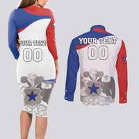 Custom Fiestas Patrias Chile Couples Matching Long Sleeve Bodycon Dress and Long Sleeve Button Shirt Coat Of Arms - Wonder Print Shop