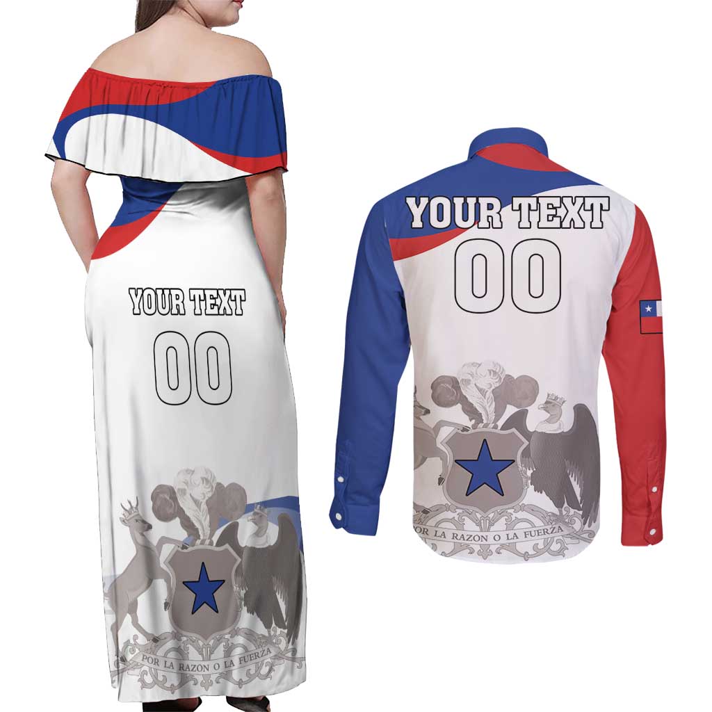 Custom Fiestas Patrias Chile Couples Matching Off Shoulder Maxi Dress and Long Sleeve Button Shirt Coat Of Arms - Wonder Print Shop