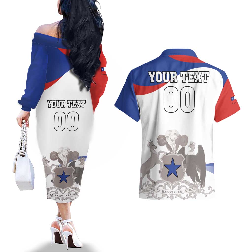 Custom Fiestas Patrias Chile Couples Matching Off The Shoulder Long Sleeve Dress and Hawaiian Shirt Coat Of Arms - Wonder Print Shop