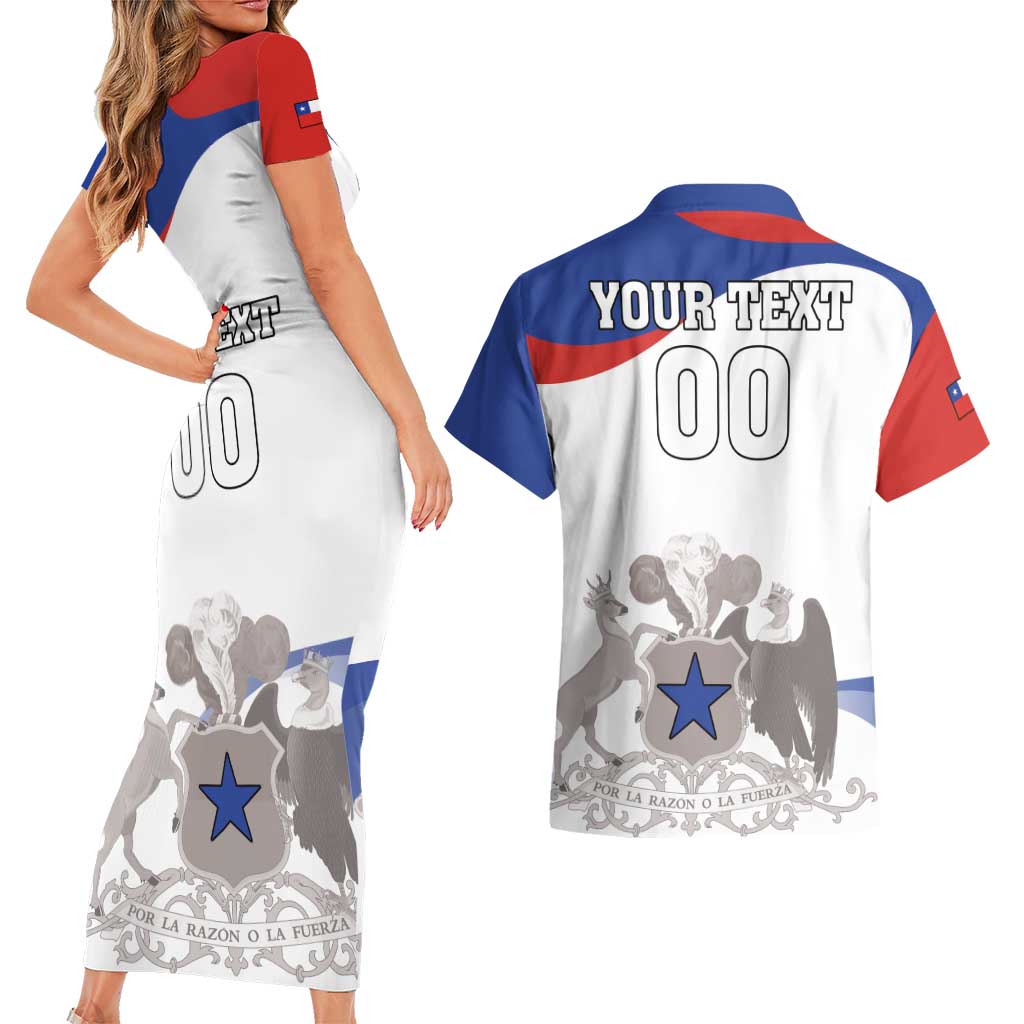 Custom Fiestas Patrias Chile Couples Matching Short Sleeve Bodycon Dress and Hawaiian Shirt Coat Of Arms - Wonder Print Shop