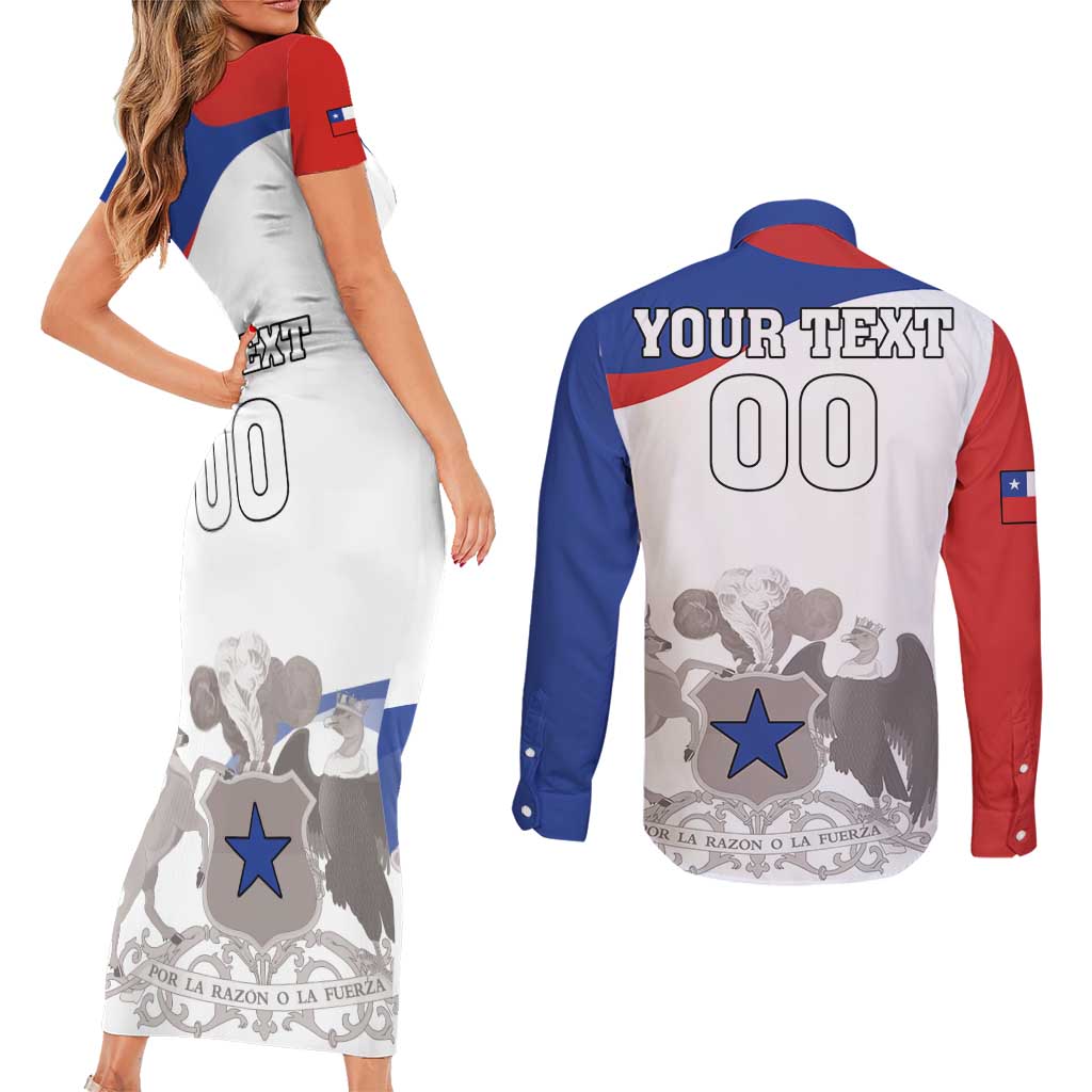 Custom Fiestas Patrias Chile Couples Matching Short Sleeve Bodycon Dress and Long Sleeve Button Shirt Coat Of Arms - Wonder Print Shop
