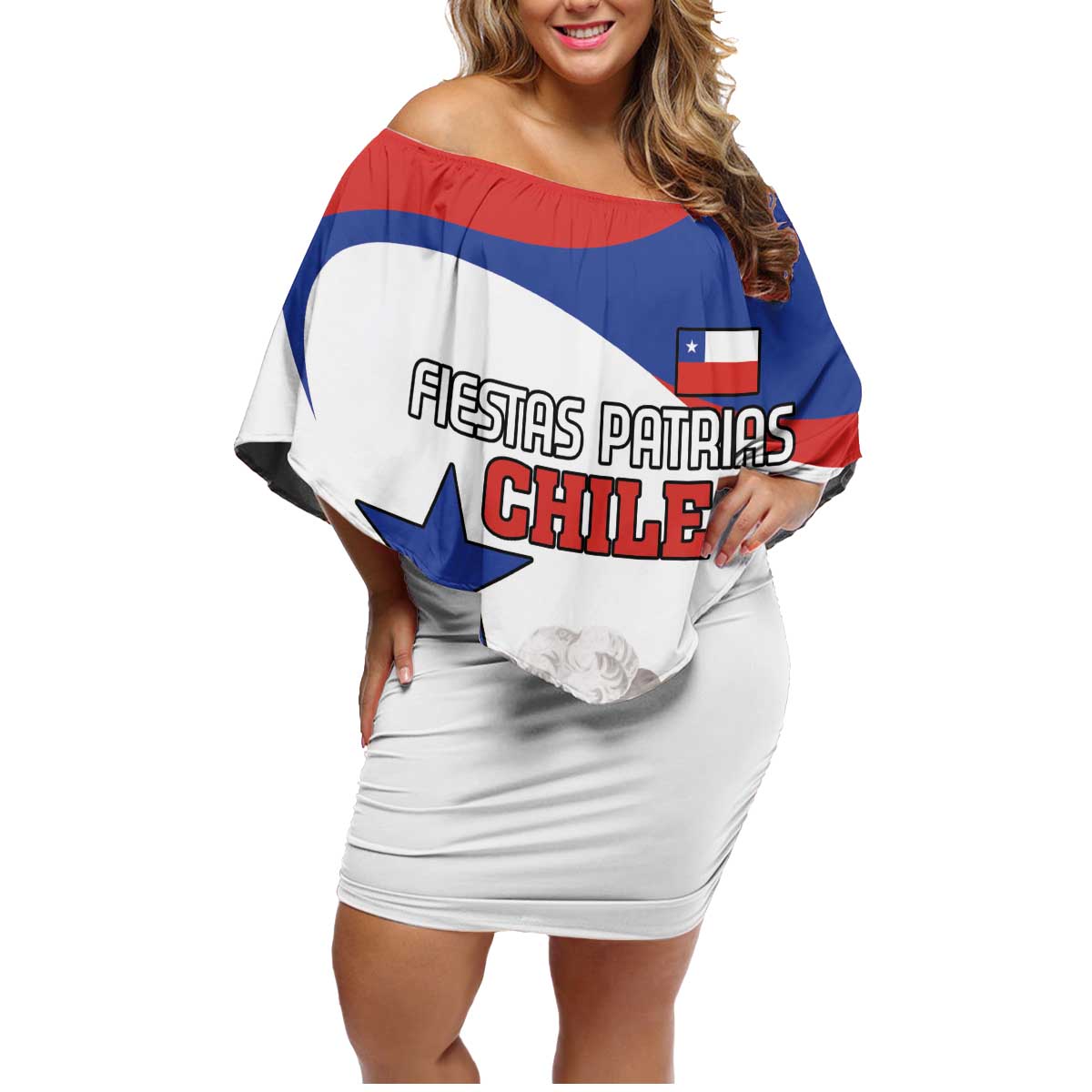 Custom Fiestas Patrias Chile Family Matching Off Shoulder Short Dress and Hawaiian Shirt Coat Of Arms - Wonder Print Shop