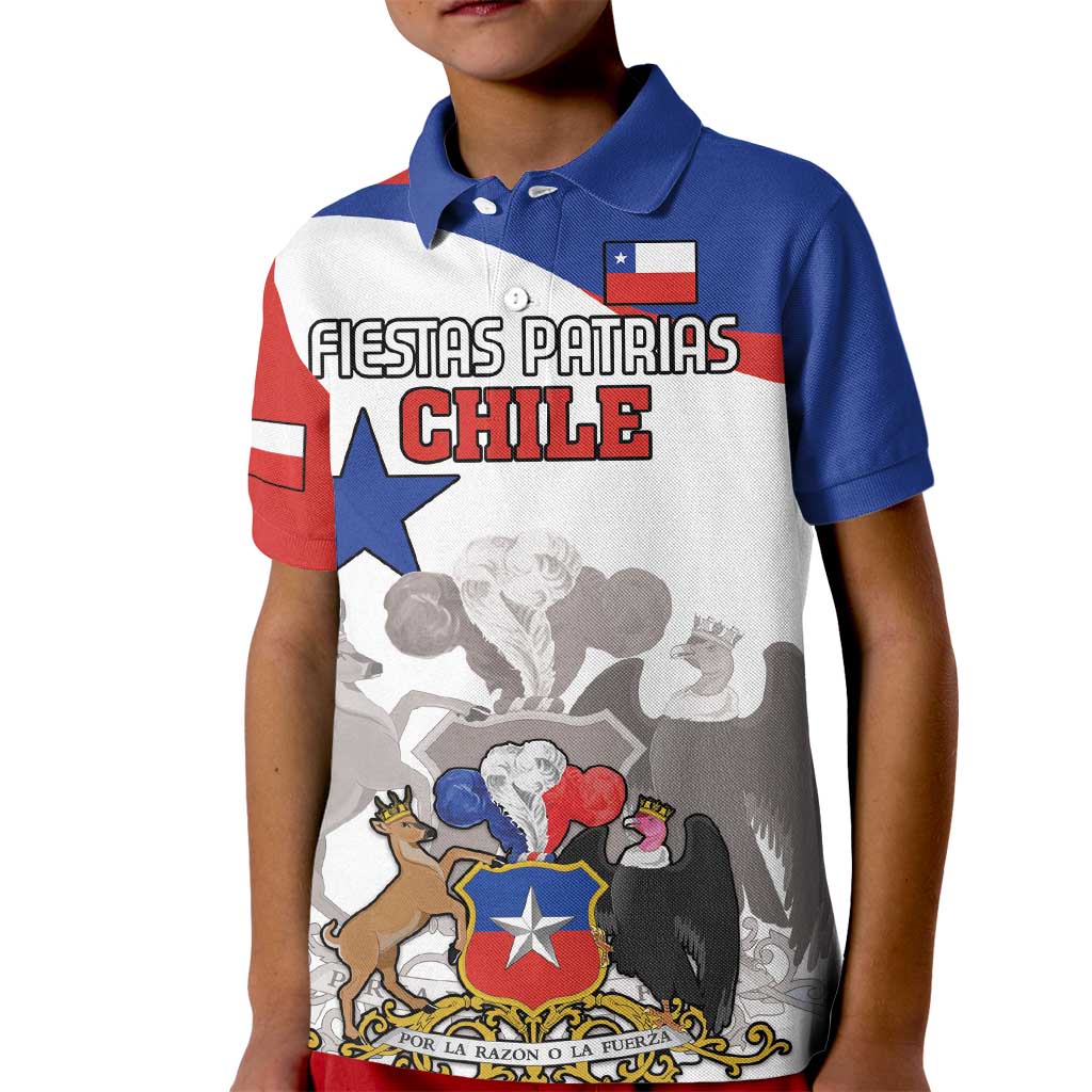 Custom Fiestas Patrias Chile Kid Polo Shirt Coat Of Arms - Wonder Print Shop