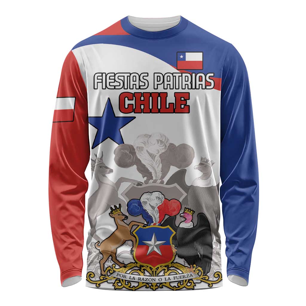 Custom Fiestas Patrias Chile Long Sleeve Shirt Coat Of Arms - Wonder Print Shop