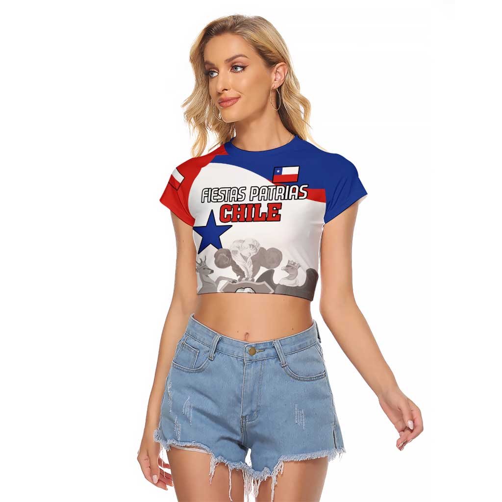 Custom Fiestas Patrias Chile Raglan Cropped T Shirt Coat Of Arms - Wonder Print Shop