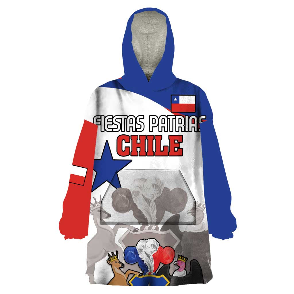 Custom Fiestas Patrias Chile Wearable Blanket Hoodie Coat Of Arms - Wonder Print Shop