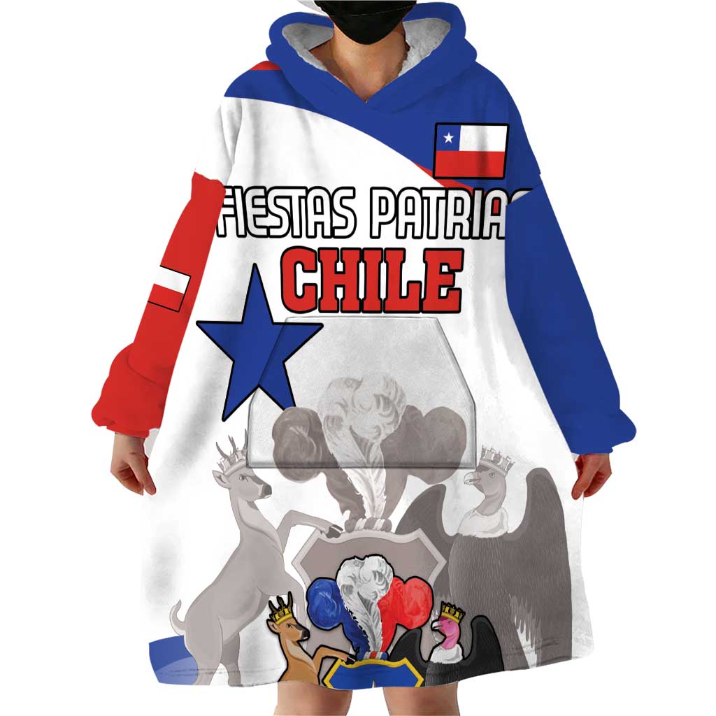 Custom Fiestas Patrias Chile Wearable Blanket Hoodie Coat Of Arms - Wonder Print Shop