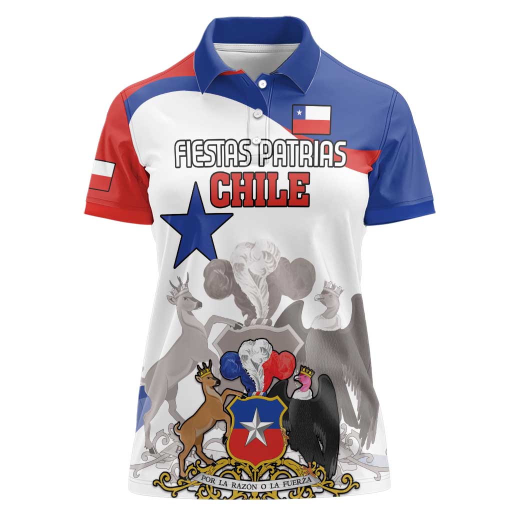 Custom Fiestas Patrias Chile Women Polo Shirt Coat Of Arms - Wonder Print Shop