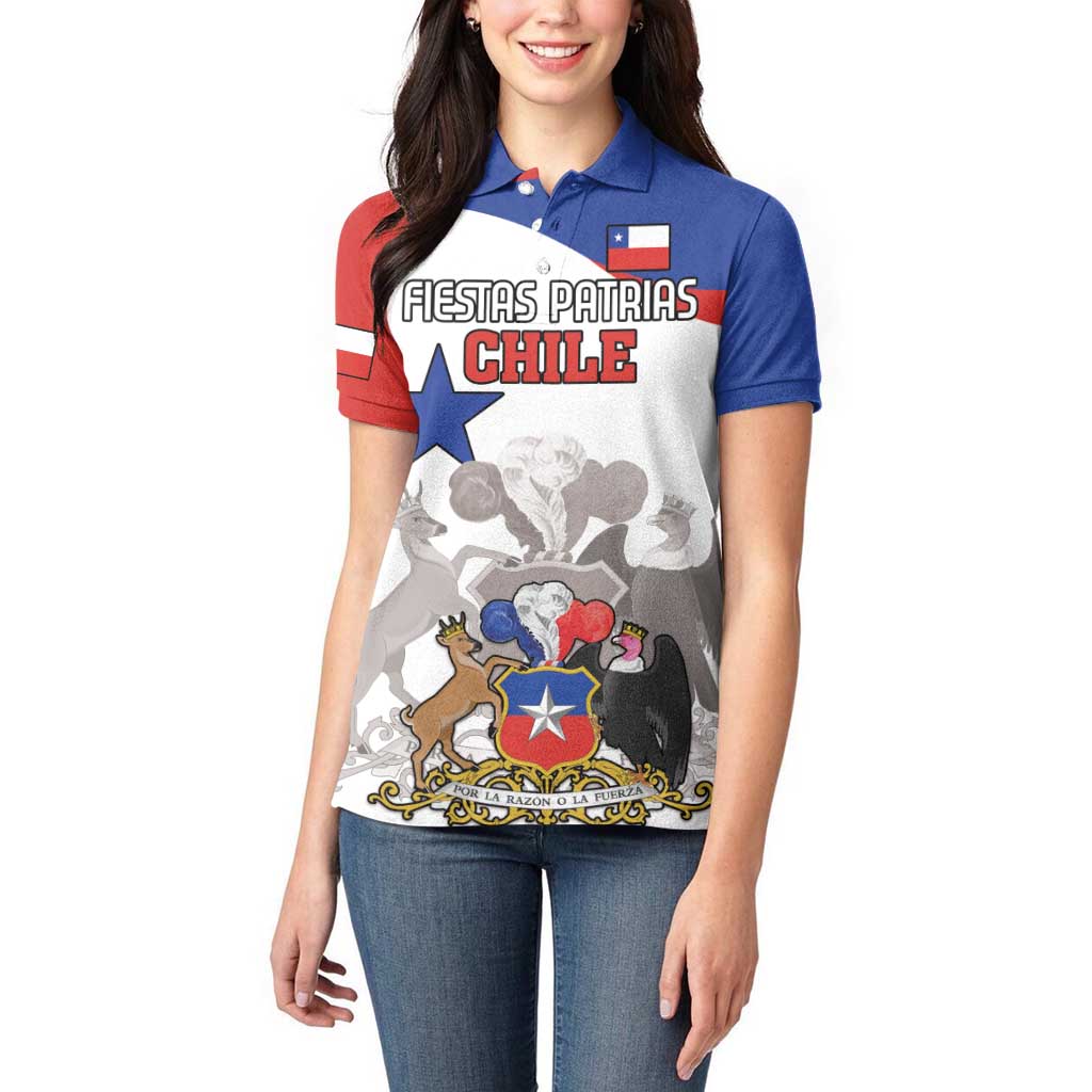 Custom Fiestas Patrias Chile Women Polo Shirt Coat Of Arms - Wonder Print Shop