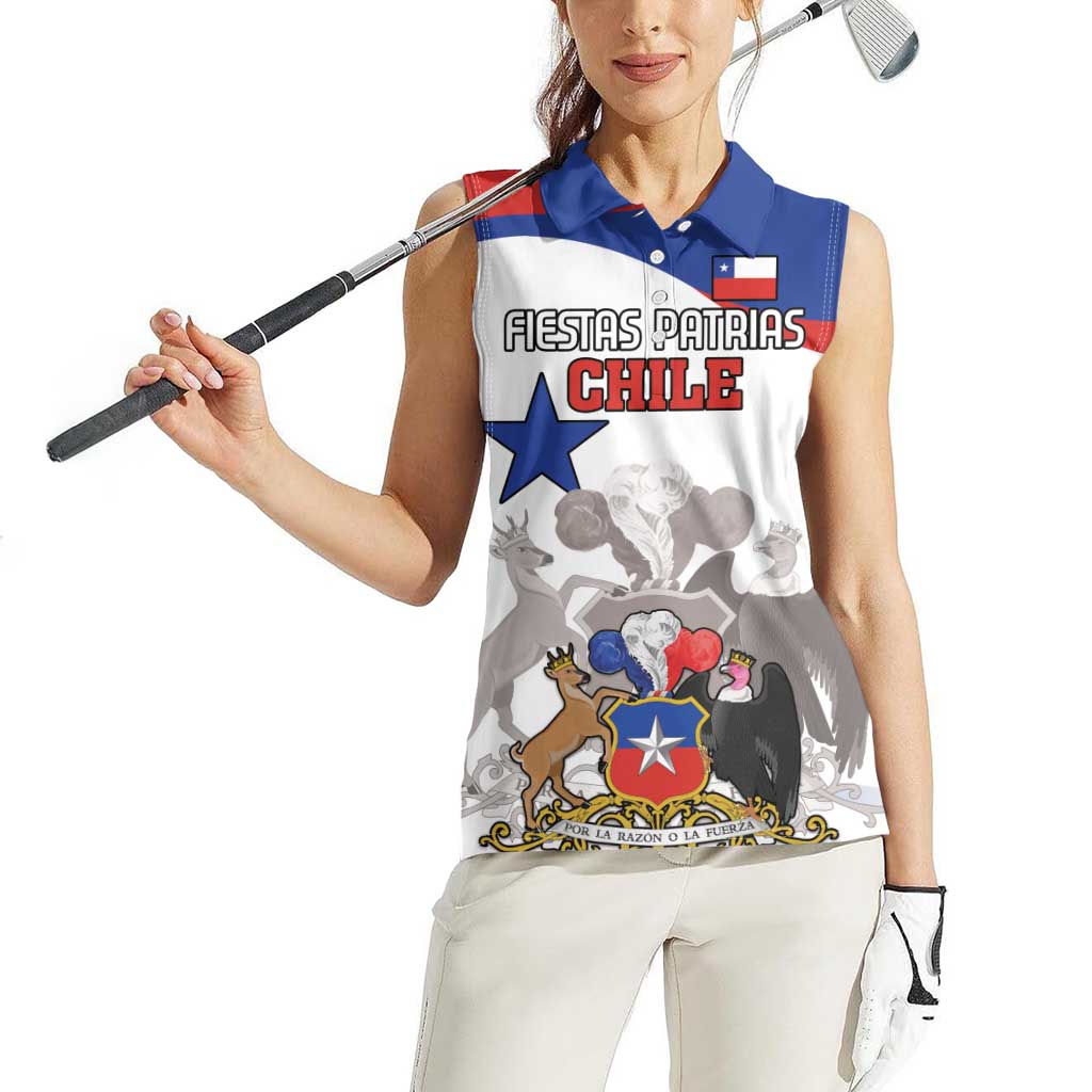 Custom Fiestas Patrias Chile Women Sleeveless Polo Shirt Coat Of Arms - Wonder Print Shop