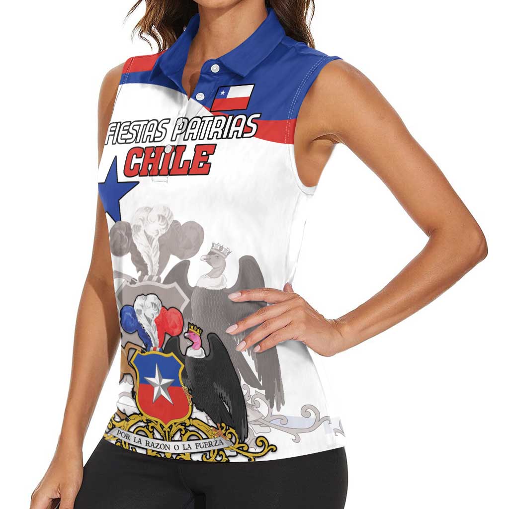 Custom Fiestas Patrias Chile Women Sleeveless Polo Shirt Coat Of Arms - Wonder Print Shop