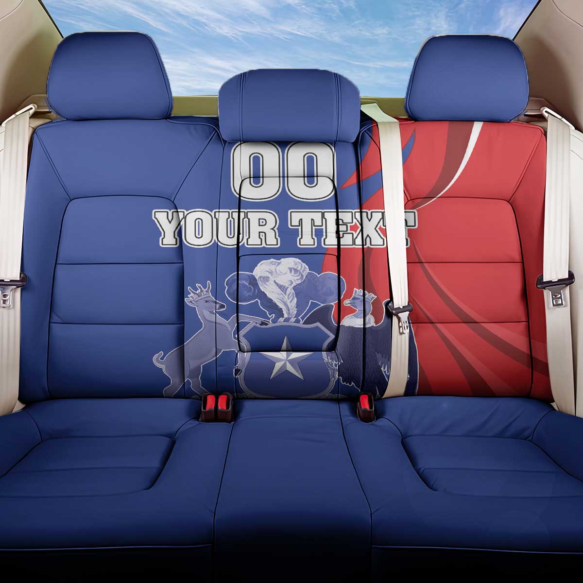 Custom Chile Independence Day Back Car Seat Cover Lapageria Flower With Coat Of Arms - Wonder Print Shop