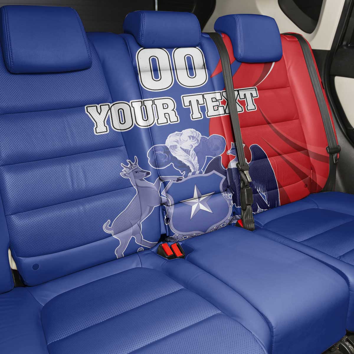 Custom Chile Independence Day Back Car Seat Cover Lapageria Flower With Coat Of Arms - Wonder Print Shop