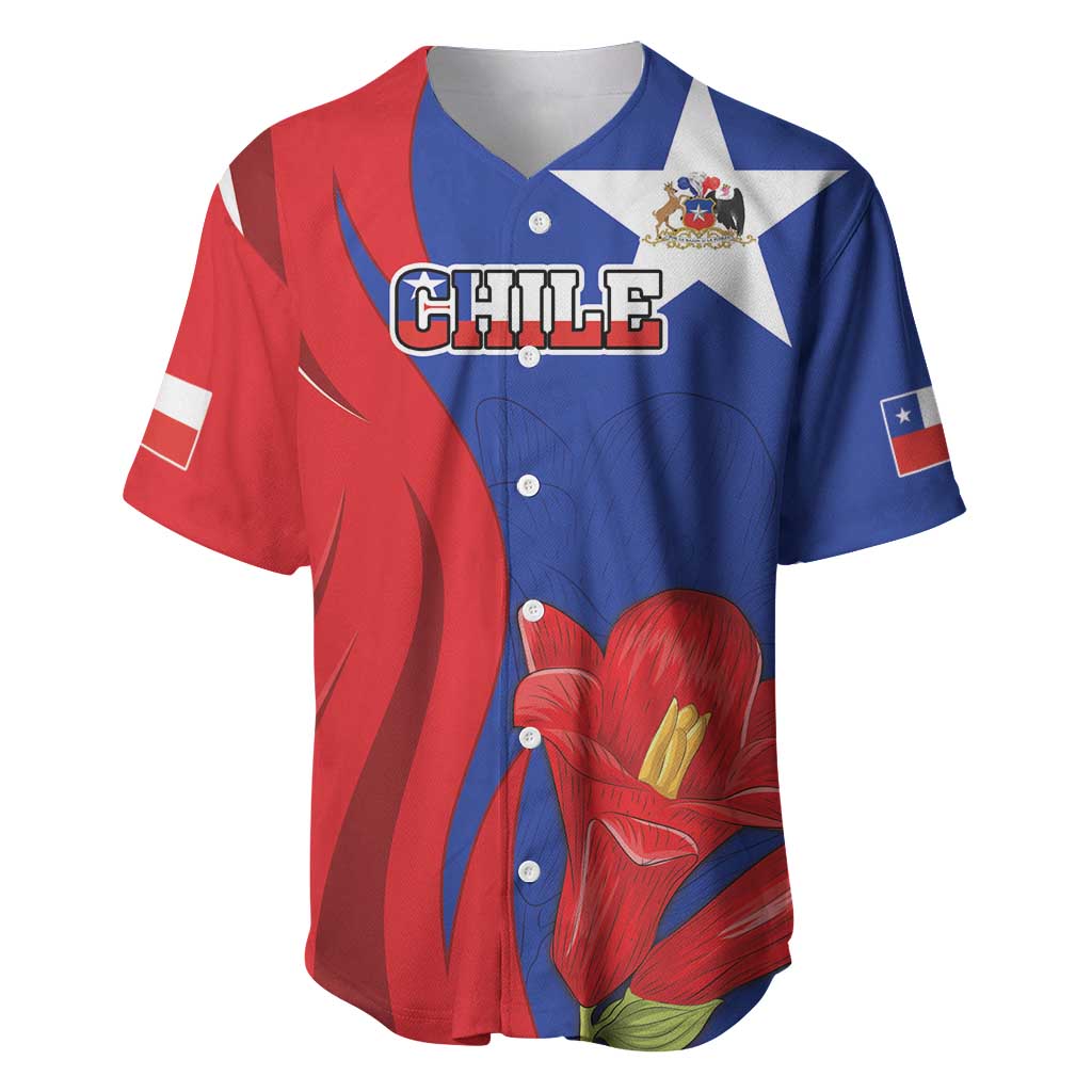 Custom Chile Independence Day Baseball Jersey Lapageria Flower With Coat Of Arms - Wonder Print Shop