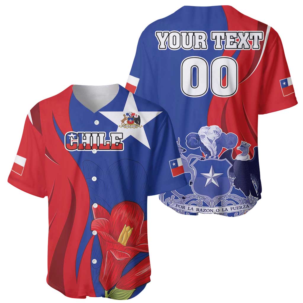 Custom Chile Independence Day Baseball Jersey Lapageria Flower With Coat Of Arms - Wonder Print Shop