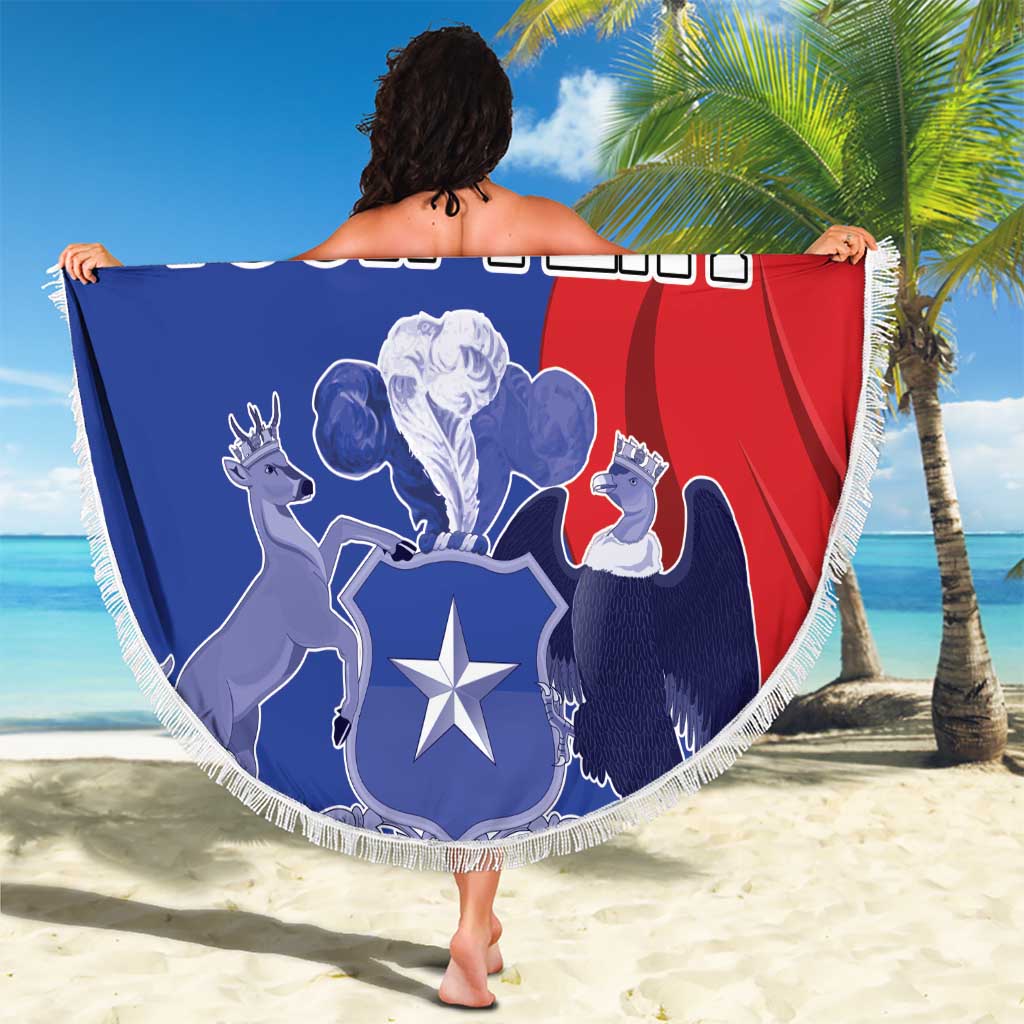 Custom Chile Independence Day Beach Blanket Lapageria Flower With Coat Of Arms - Wonder Print Shop