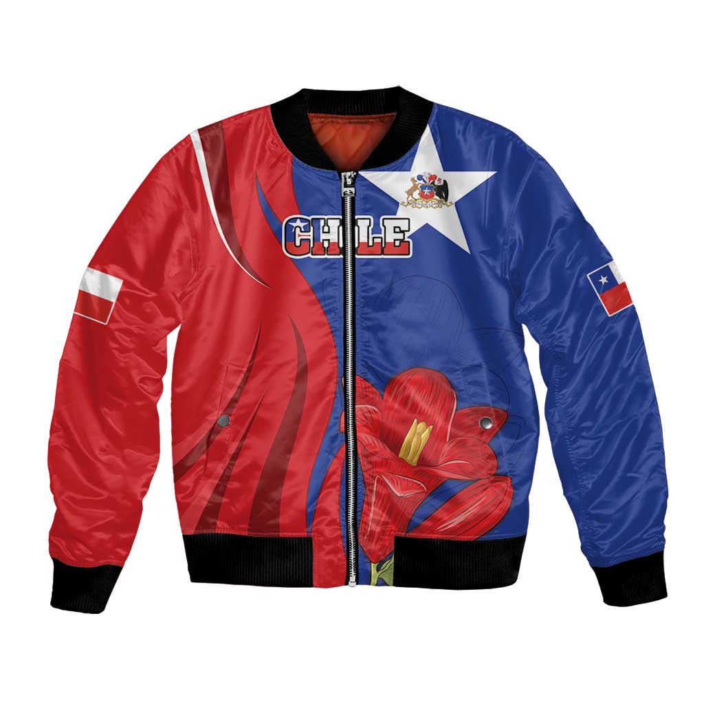 Custom Chile Independence Day Bomber Jacket Lapageria Flower With Coat Of Arms - Wonder Print Shop