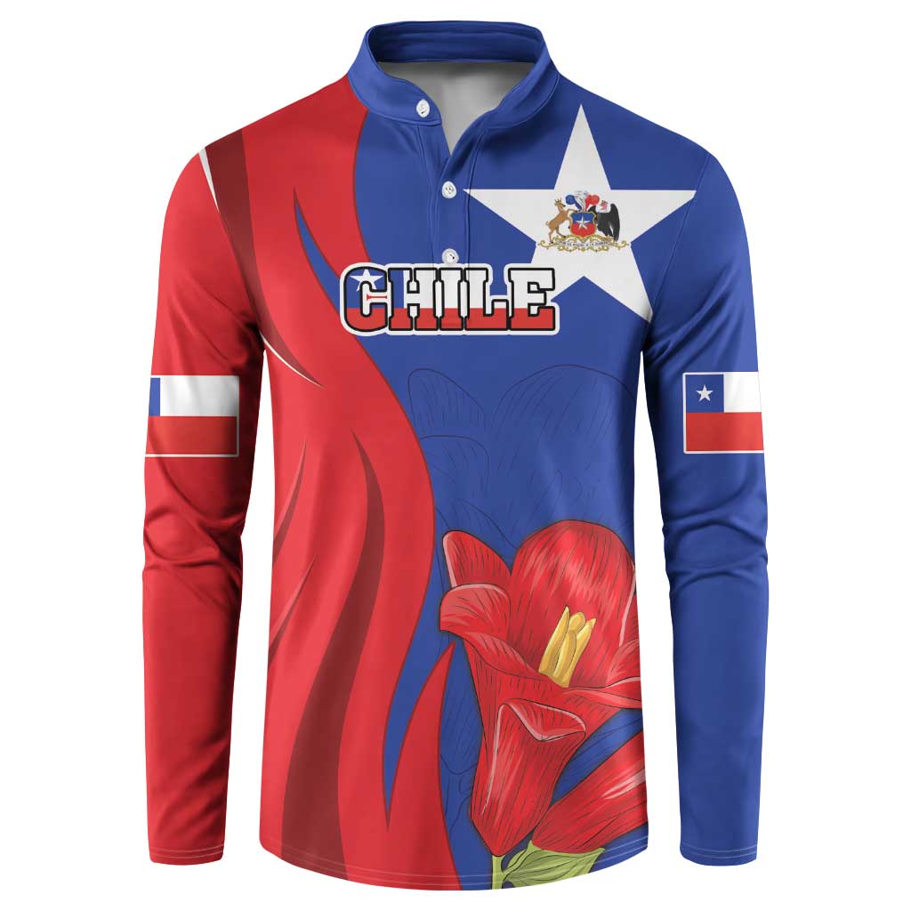 Custom Chile Independence Day Button Sweatshirt Lapageria Flower With Coat Of Arms - Wonder Print Shop