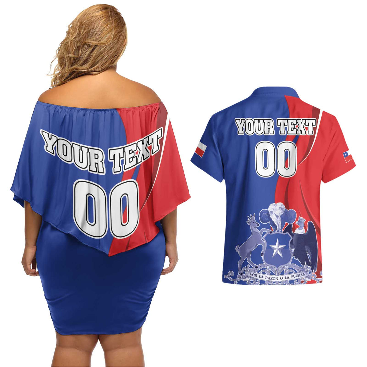 Custom Chile Independence Day Couples Matching Off Shoulder Short Dress and Hawaiian Shirt Lapageria Flower With Coat Of Arms - Wonder Print Shop