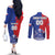 Custom Chile Independence Day Couples Matching Off The Shoulder Long Sleeve Dress and Long Sleeve Button Shirt Lapageria Flower With Coat Of Arms