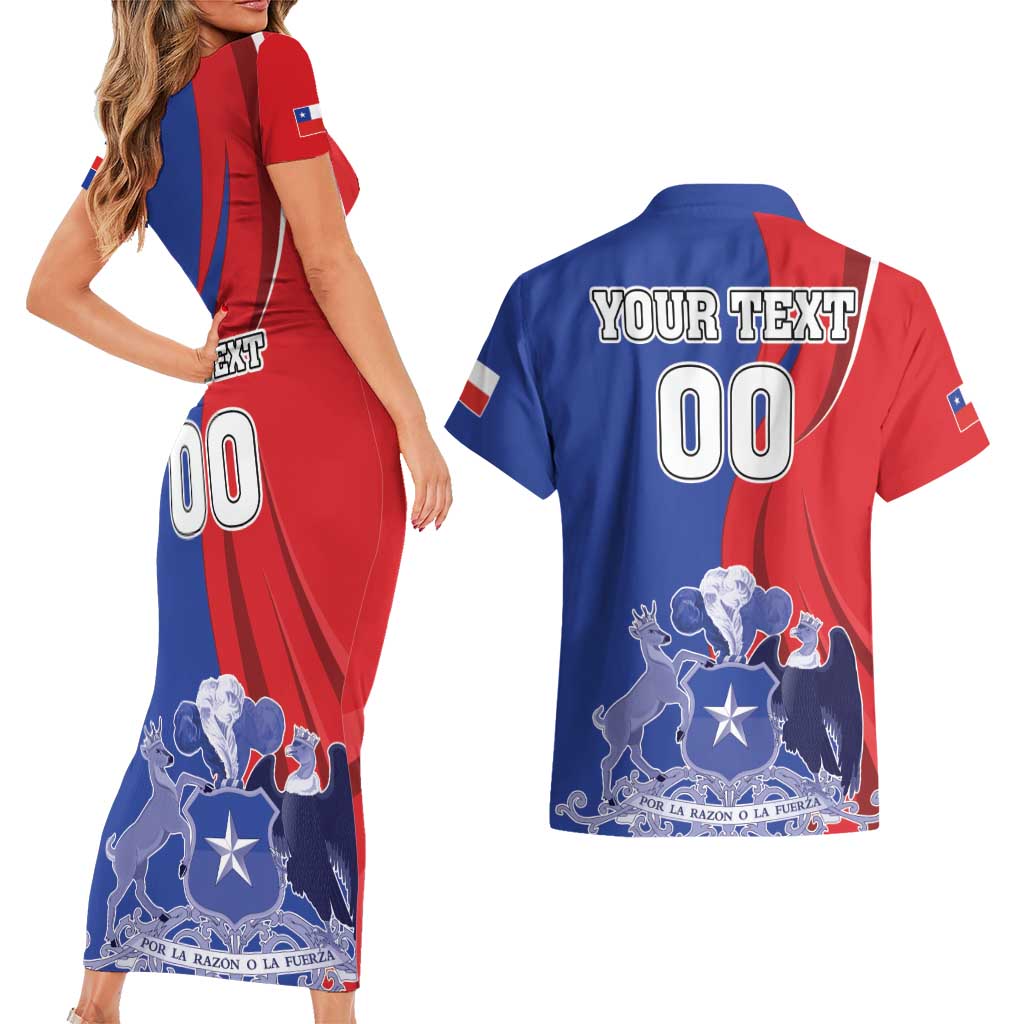 Custom Chile Independence Day Couples Matching Short Sleeve Bodycon Dress and Hawaiian Shirt Lapageria Flower With Coat Of Arms - Wonder Print Shop