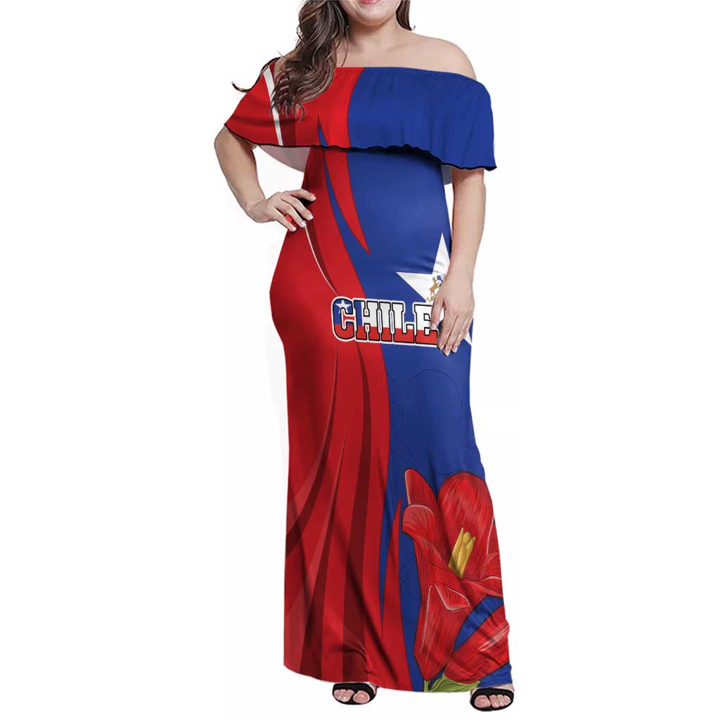 Custom Chile Independence Day Family Matching Off Shoulder Maxi Dress and Hawaiian Shirt Lapageria Flower With Coat Of Arms - Wonder Print Shop