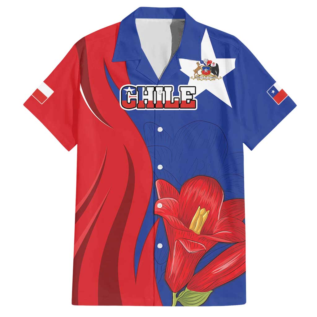 Custom Chile Independence Day Hawaiian Shirt Lapageria Flower With Coat Of Arms - Wonder Print Shop