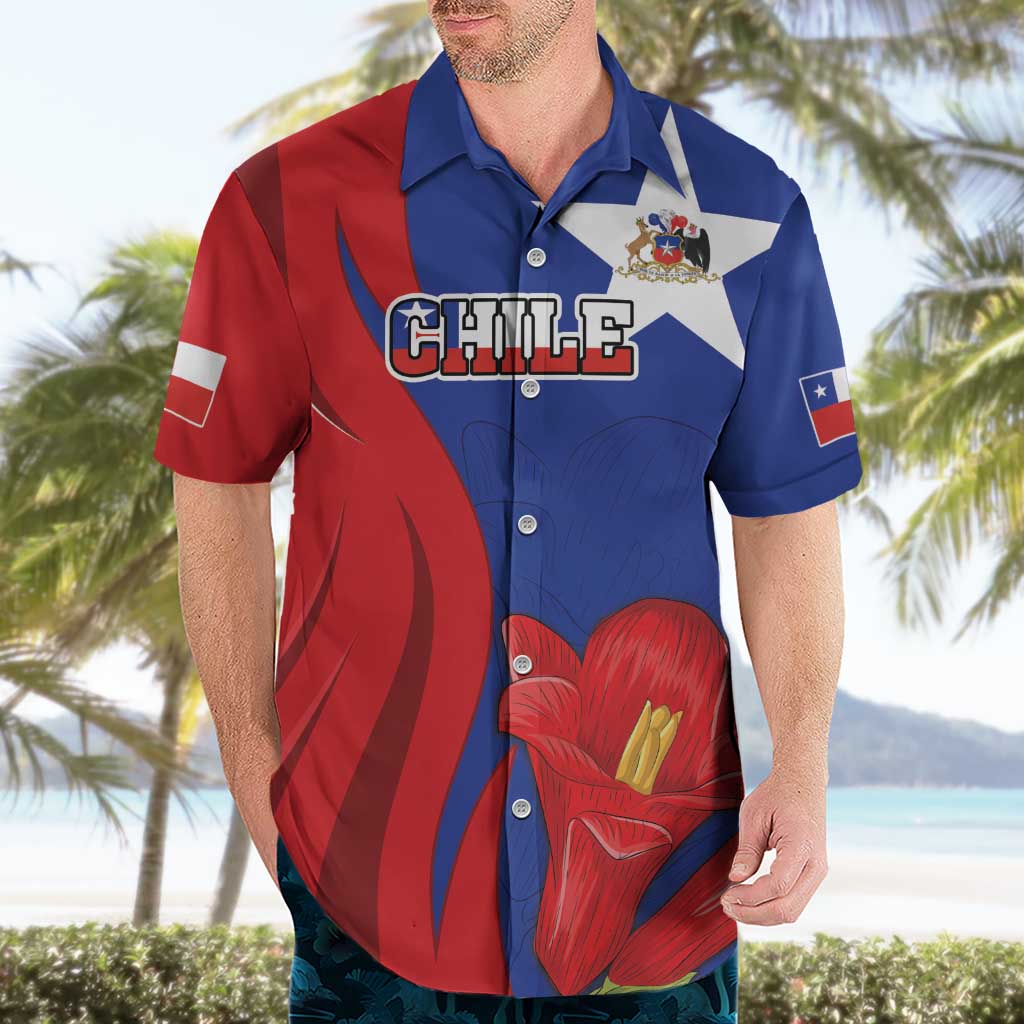 Custom Chile Independence Day Hawaiian Shirt Lapageria Flower With Coat Of Arms - Wonder Print Shop