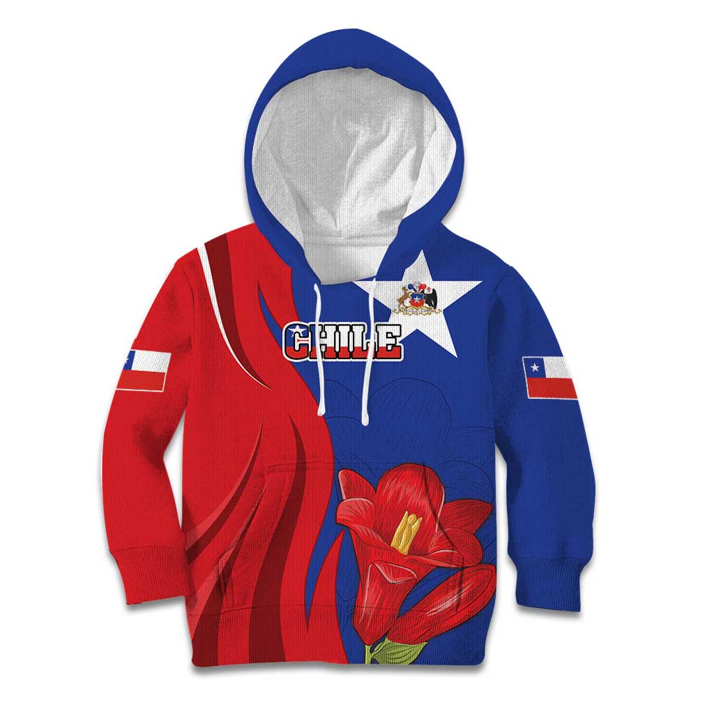 Custom Chile Independence Day Kid Hoodie Lapageria Flower With Coat Of Arms - Wonder Print Shop